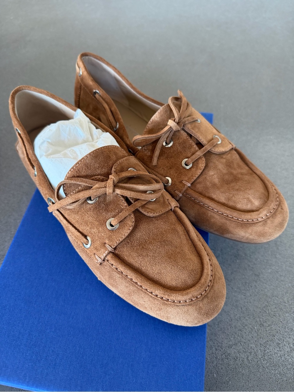 Stuart Weitzman Suede Lace-Top Loafers - Picture 3 of 6